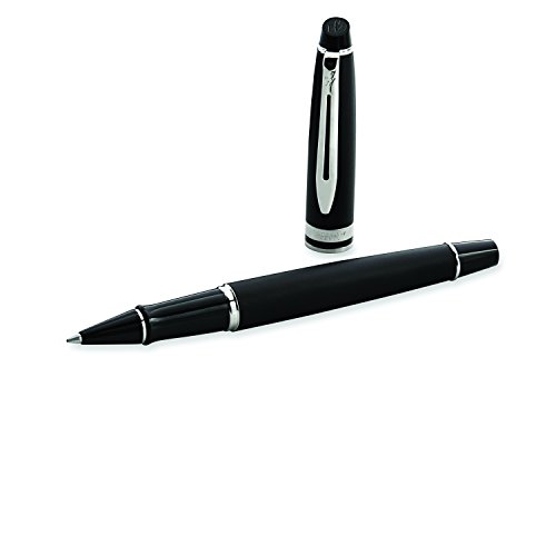 Waterman Expert rotulador roller, con adorno cromado, punta fina con cartucho de tinta negra, estuche de regalo, color negro mate