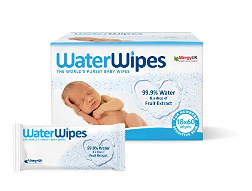 WaterWipes Baby Wipes, 99.9% Water, Unscented, Sensitive, Newborn Skin, 1080 Wet Wipes (18 Packs of 60 Wipes)