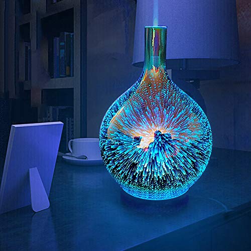 Watkings Essential Oil Diffuser, Aromatherapy Humidifier, Glass Essential Oil Diffuser, 3D Firework Glass Essential Oil Aroma Diffuser Ultrasonic Aromatherapy Humidifier for Home Office Sleep