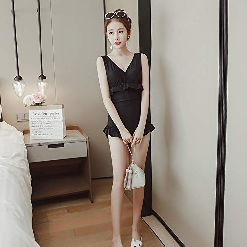 WAZR Traje De Baño Conectado con Vientre Delgado, Soporte De Acero Conservador, Pecho Pequeño, Fragancia Pequeña, Traje De Baño Femenino De Aguas Termales, M (80-100 Jin), Negro