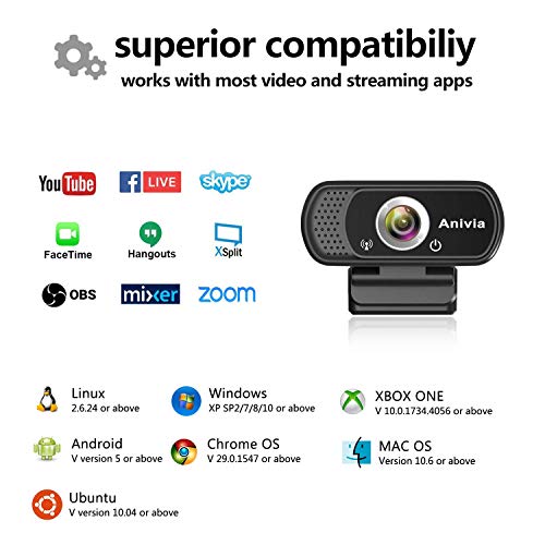 Webcam Full HD 1080p autofoco portátil webcam micrófono incorporado sonido estéreo dual flexible giratorio clip mini plug and play videollamada videoconferencias cámara de ordenador negro