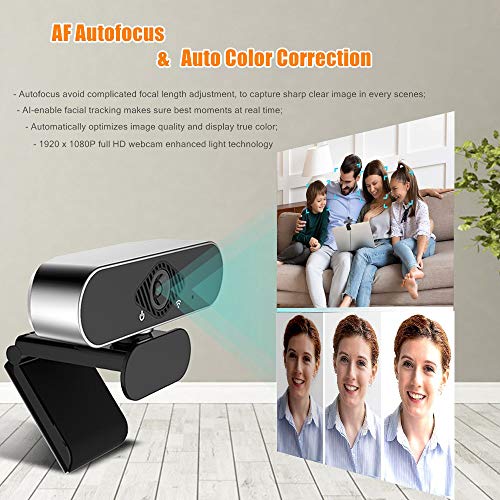 Webcam para Ordenador, PC Webcam 1080p 30pfs Webcam con Microfono y Cubierta de Privacidad, USB 2.0/3.0 Computer Camera para Conferencias, Videollamadas, Compatible Windows Mac y Android