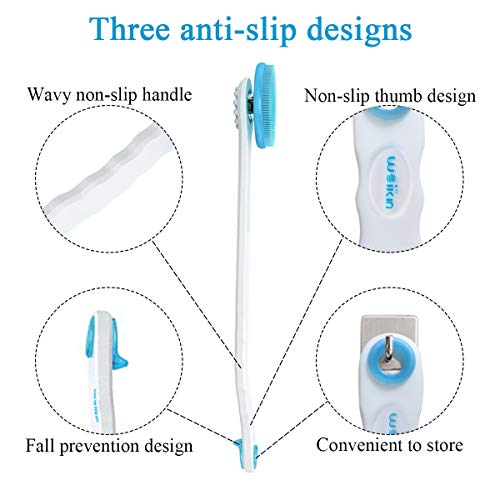 weikin Cuerpo Cepillo, Cepillo de baño de silicona, Cerdas Ultra Suaves y Mango Largo (37 cm), Cepillo Espalda Ducha, Limpiar Espalda y Euerpo, Exfoliación, Masajee, SPA