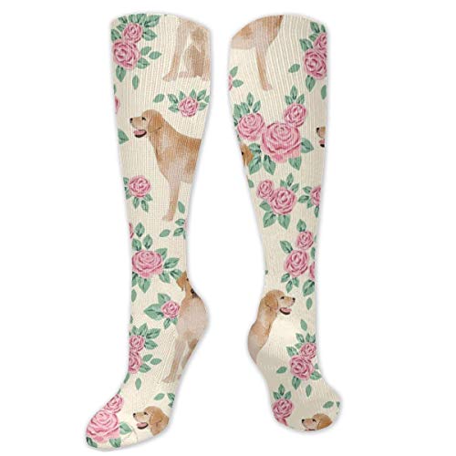 WEIPING Yellow Lab Fabric Yellow Labrador Retriever Florals Rose Cream Calcetines de compresión para Hombres y Mujeres - Lo Mejor para Correr, Atletismo, Medicina, Embarazo y Viajes