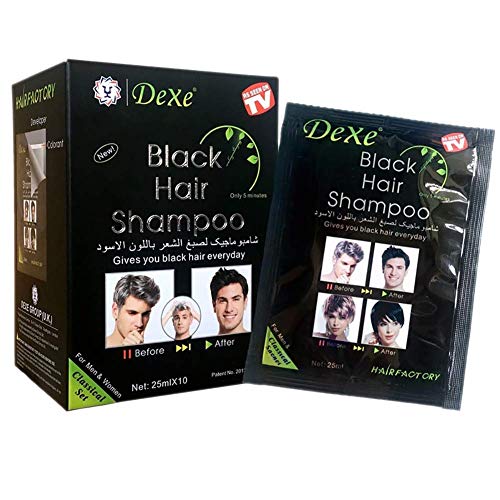 weixinbuy Black Hair Shampoo - Tinte para el cabello instantáneo - Color negro - Fácil de usar - Últimos 30 días - Ingredientes naturales Paquetes de 25mlx10