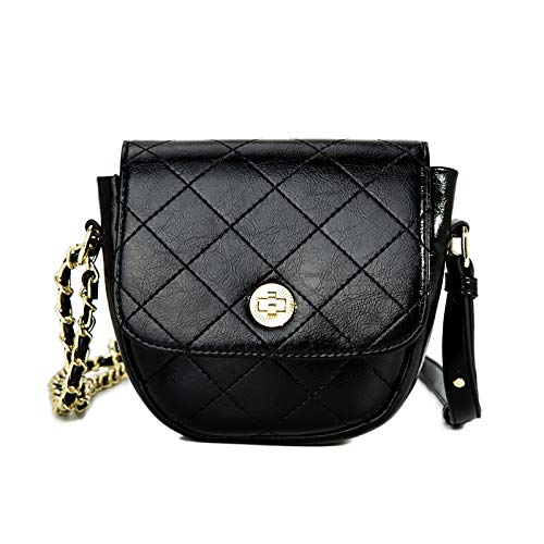 WEIXINNUO Cadena pequeña con fragancia de tendencia, sillín de moda, bolso de hombro individual y bolsas de dama inclinadas, 20 x 5 x 17 cm, cinco colores, color Negro, talla Talla única