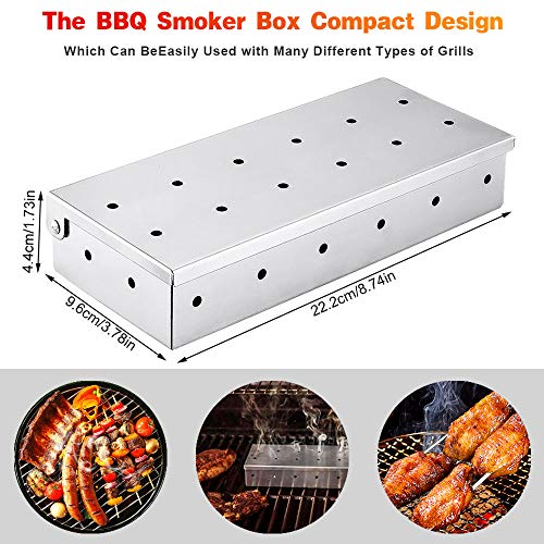 WELLXUNK Acero Inoxidable Ahumador,ahumador Barbacoa Gas, Caja de Ahumador de Barbacoa,Accesorios de Barbacoa,para Parrilla de Gas, Hogar, Jardín, Exterior, Plata