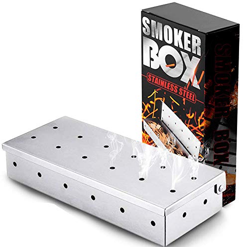 WELLXUNK Acero Inoxidable Ahumador,ahumador Barbacoa Gas, Caja de Ahumador de Barbacoa,Accesorios de Barbacoa,para Parrilla de Gas, Hogar, Jardín, Exterior, Plata