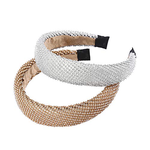 WELROG Diadema acolchada perla de mujer Esponja Velvet Wide Alice Band Hair Hoop Color sólido Home Party Jewelry Beaded Hair Band para mujeres niñas （Plata）