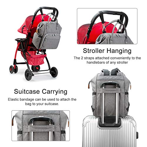 Wemk Mochilas de Pañales y Biberones, Mochila Maternidad Portatil con Bolsillo Térmico para Biberones, Fondo Impermeable, Bolsa para Carrito de Bebé, Gran Capacidad - Gris