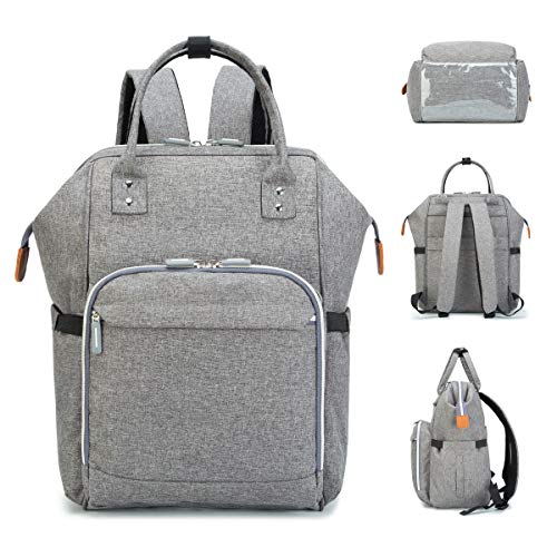 Wemk Mochilas de Pañales y Biberones, Mochila Maternidad Portatil con Bolsillo Térmico para Biberones, Fondo Impermeable, Bolsa para Carrito de Bebé, Gran Capacidad - Gris