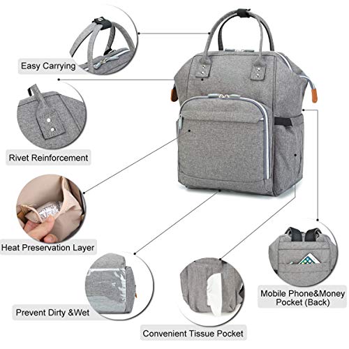 Wemk Mochilas de Pañales y Biberones, Mochila Maternidad Portatil con Bolsillo Térmico para Biberones, Fondo Impermeable, Bolsa para Carrito de Bebé, Gran Capacidad - Gris