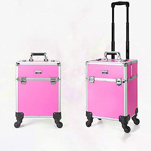 Wensa Trolley de Rueda de Maquillaje, Estuches cosméticos de Gran Capacidad, Estuche de Carro de salón de Belleza, con bandejas retráctiles y Caja de Herramientas de cajones deslizantes Lisos,Pink