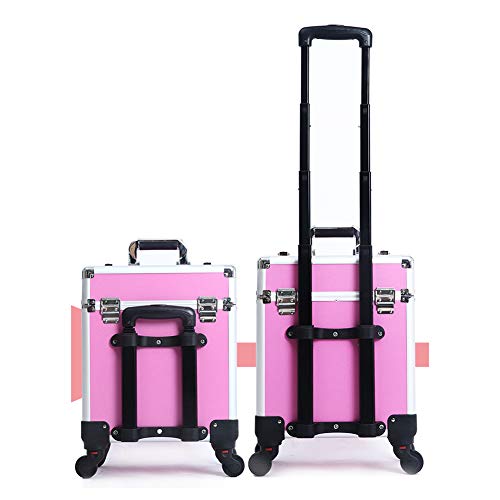 Wensa Trolley de Rueda de Maquillaje, Estuches cosméticos de Gran Capacidad, Estuche de Carro de salón de Belleza, con bandejas retráctiles y Caja de Herramientas de cajones deslizantes Lisos,Pink