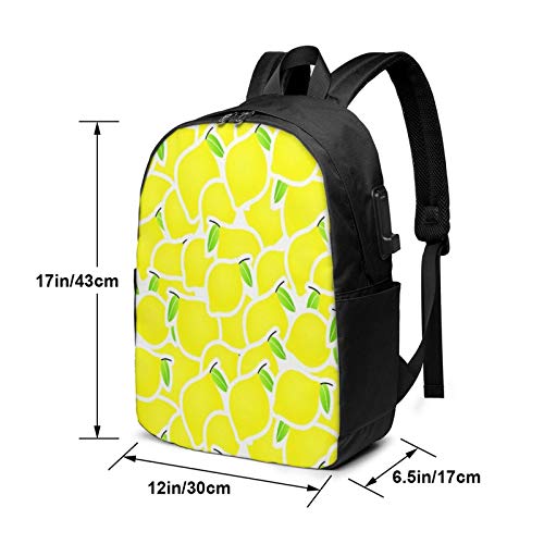 WEQDUJG Mochila Portatil 17 Pulgadas Mochila Hombre Mujer con Puerto USB, Fruta de limón Mochila para El Laptop para Ordenador del Trabajo Viaje