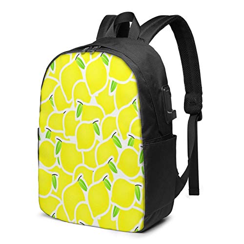 WEQDUJG Mochila Portatil 17 Pulgadas Mochila Hombre Mujer con Puerto USB, Fruta de limón Mochila para El Laptop para Ordenador del Trabajo Viaje