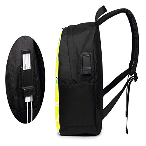 WEQDUJG Mochila Portatil 17 Pulgadas Mochila Hombre Mujer con Puerto USB, Fruta de limón Mochila para El Laptop para Ordenador del Trabajo Viaje