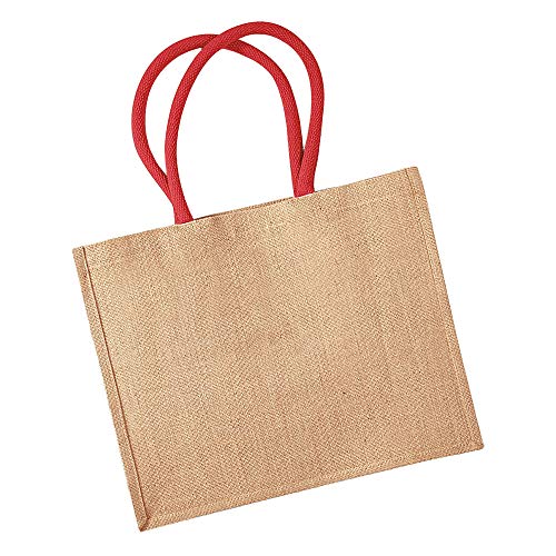 Westford Mill- Bolsa de la compra clásica de yute (21 litros) (Talla Única/Natural/Rojo)