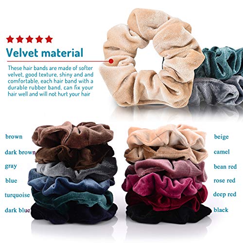 Whaline 12 Piezas Scrunchies de Pelo, Coleteros Elásticos para Mujeres y Chicas, Bandas de Bobble de Terciopelo Suaves, 12 Colores