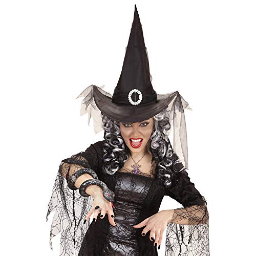 WIDMANN 51535 - Sombrero de bruja con tul en un tamaño, Negro