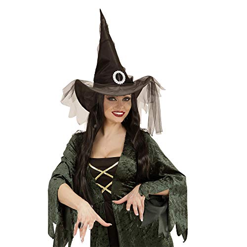 WIDMANN 51535 - Sombrero de bruja con tul en un tamaño, Negro