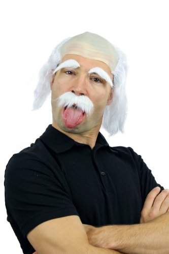 WIG ME UP- 3893-P68 Kit: Peluca Bigote Cejas Blanco Carnaval Halloween Einstein Abuelo, Viejo, científico Loco, Mad Scientist, Profesor