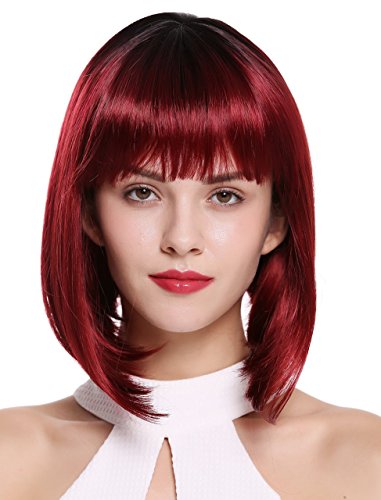 WIG ME UP- DW-2140Q-YS871S1B peluca de mujer Bob largo pelo corto flequillo ombré colores negro y rojo