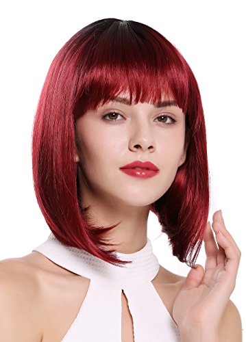 WIG ME UP- DW-2140Q-YS871S1B peluca de mujer Bob largo pelo corto flequillo ombré colores negro y rojo