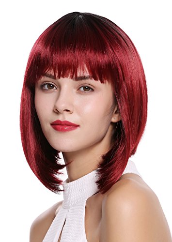 WIG ME UP- DW-2140Q-YS871S1B peluca de mujer Bob largo pelo corto flequillo ombré colores negro y rojo
