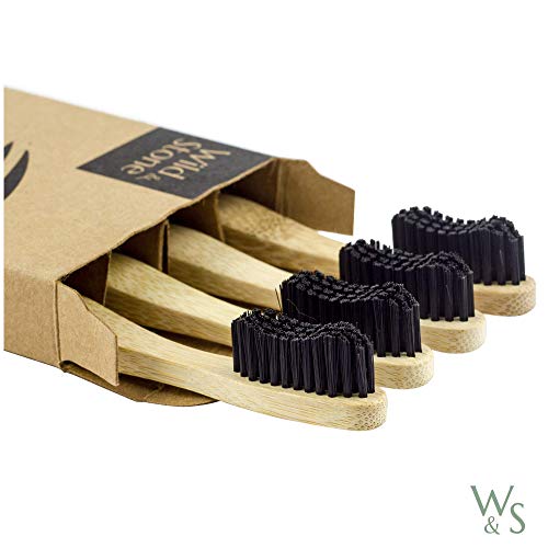 Wild & Stone | Cepillo de dientes de bambú orgánica | 4 individualmente numerada | Las cerdas medianas fibra de carbón | Mango 100% biodegradable | Cepillos de dientes veganos orgánicos