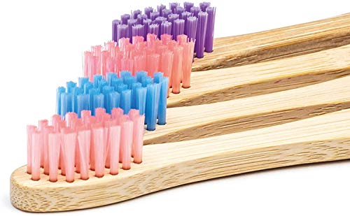 Wild & Stone | Cepillo de dientes de bambú orgánico para niños | Paquete de 4 colores dulces | Cerdas de fibra blanda | Mango 100% biodegradable | Cepillos de dientes veganos orgánicos para niños