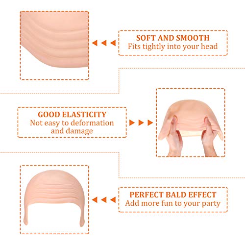 WILLBOND Gorro de Calva de Látex Grueso Gorra de Peluca Cráneo de Piel Gorra de Disfraz para Niños Adultos (Color de Piel)