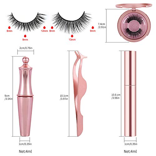 Winload Pestañas Magnéticas con Eyeliner, 2 Pares de 3D Pestañas Postizas Naturalescon 2 Piezas de Delineador de Ojos Impermeable, Pestañas Imantadas Reutilizables, No Se Necesita Pegamento,5 Imanes