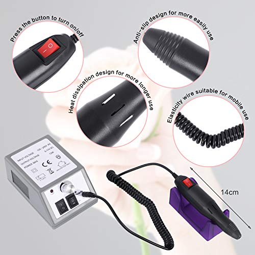 Winload Torno para Uñas, Kit Manicura Eléctrico, Pedicura Pulidor de Uñas, Eléctrica del Taladro del Clavo con 6 Brocas Pulidor Broca y 156 Bandas, Lima de Uñas de 20000 RPM, Manicura Herramienta