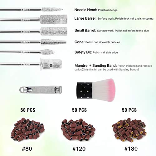 Winload Torno para Uñas, Kit Manicura Eléctrico, Pedicura Pulidor de Uñas, Eléctrica del Taladro del Clavo con 6 Brocas Pulidor Broca y 156 Bandas, Lima de Uñas de 20000 RPM, Manicura Herramienta