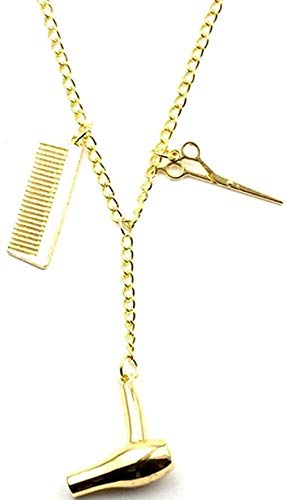 WLHLFL Collar de Cadena Larga cosmetóloga Amigos Regalo peluquería Collar secador de Pelo/Tijera/Peine Colgante Collar