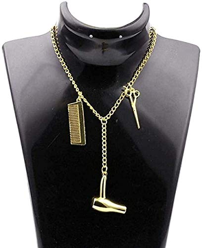 WLHLFL Collar de Cadena Larga cosmetóloga Amigos Regalo peluquería Collar secador de Pelo/Tijera/Peine Colgante Collar