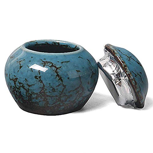 WOLJW Urna funeraria de cerámica Mini urna funeraria Conmemorativa Recuerdo del columbario Urnas conmemorativas Hechas a Mano y asequibles por una pequeña cantidad de restos cremados,Azul