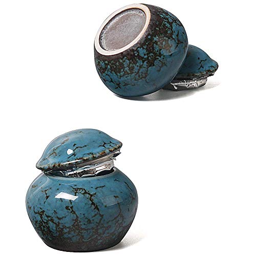 WOLJW Urna funeraria de cerámica Mini urna funeraria Conmemorativa Recuerdo del columbario Urnas conmemorativas Hechas a Mano y asequibles por una pequeña cantidad de restos cremados,Azul