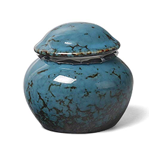 WOLJW Urna funeraria de cerámica Mini urna funeraria Conmemorativa Recuerdo del columbario Urnas conmemorativas Hechas a Mano y asequibles por una pequeña cantidad de restos cremados,Azul