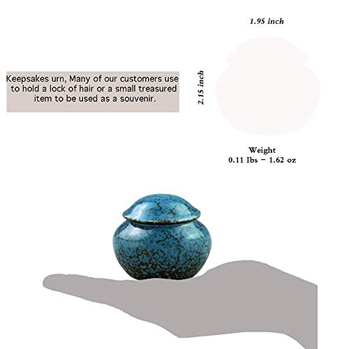 WOLJW Urna funeraria de cerámica Mini urna funeraria Conmemorativa Recuerdo del columbario Urnas conmemorativas Hechas a Mano y asequibles por una pequeña cantidad de restos cremados,Azul