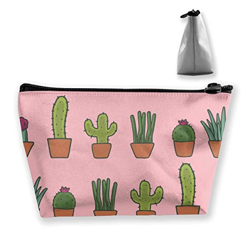 Women Girls Storage Bag Pouch for Cosmetics Jewelry Travel, Large Capacity Cosmetic Train Case Multipurpose Travel Bag Waterproof Makeup Pouch (Pink Cactus Plants)