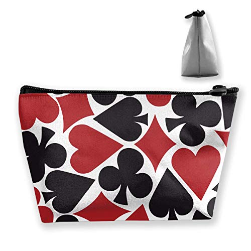 Women Poker Heart Square Pattern Storage Bag Holder Multifunction Travel Makeup Train Case Lazy Zipper Clutch Bag Large Capacity for Cosmetics Digital Accessories Trip