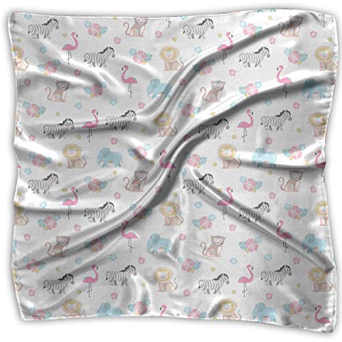 Womens Girl's Jungle Animals And Flowers Print Square Kerchief Scarf Head Wrap Neck Satin Shawl