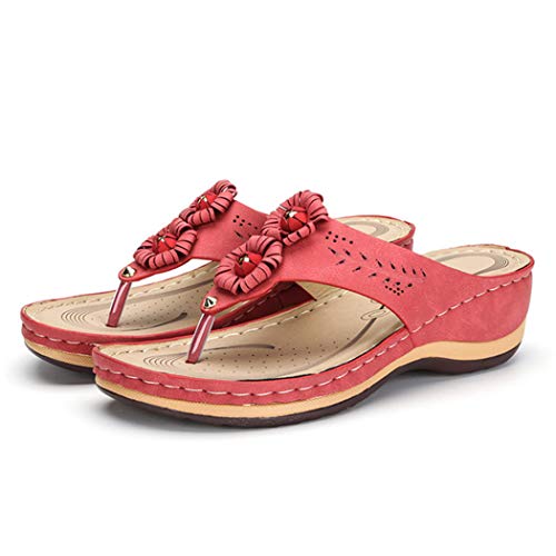 Women's Low Wedge Beach Flip Flops Post Thong Slippers Toe-Thong Sandals