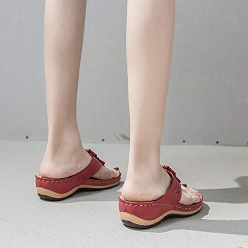 Women's Low Wedge Beach Flip Flops Post Thong Slippers Toe-Thong Sandals