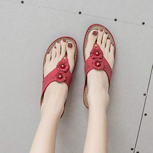 Women's Low Wedge Beach Flip Flops Post Thong Slippers Toe-Thong Sandals