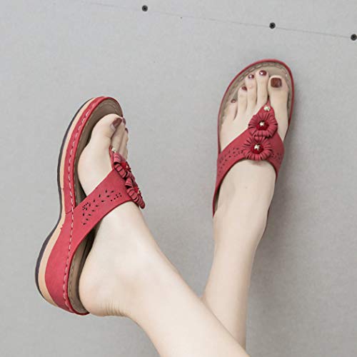 Women's Low Wedge Beach Flip Flops Post Thong Slippers Toe-Thong Sandals