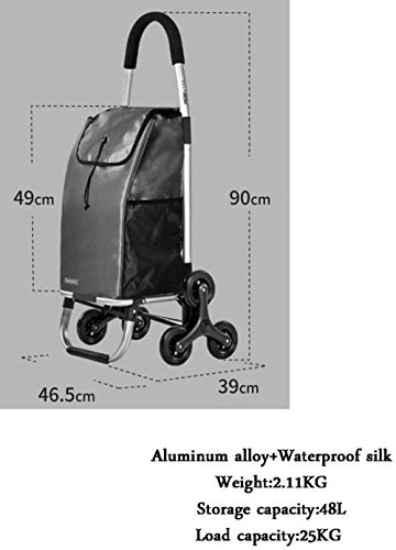 Woodtree El Paseo en tranvía Escalera Plegable de Aluminio Ligero de Viaje |En Empujar carritos de supermercado y carros Dibujar Ruedas de Goma Plegable 6 de Gran Capacidad 48L A +