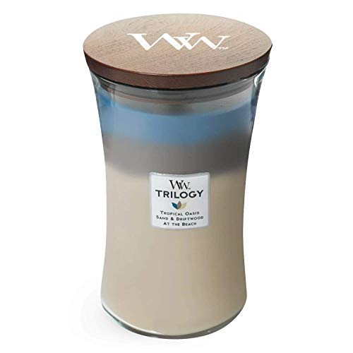 WoodWick Trilogy vela perfumada grande en forma de reloj de arena con Pluswick Innovation, Escapada náutica